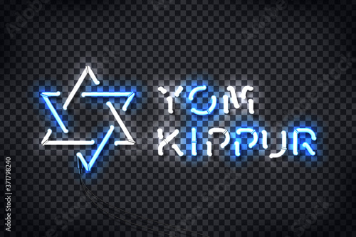 Vector realistic isolated neon sign of Yom Kippur logo for template decoration and covering on the transparent background.
