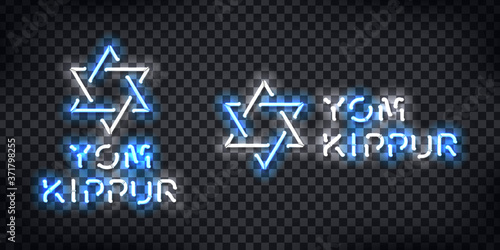 Vector realistic isolated neon sign of Yom Kippur logo for template decoration and covering on the transparent background.
