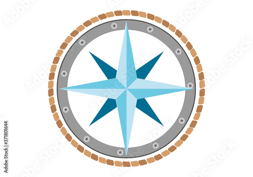 Icono nautico con un cabo, un camarote y una estrella de los vientos.