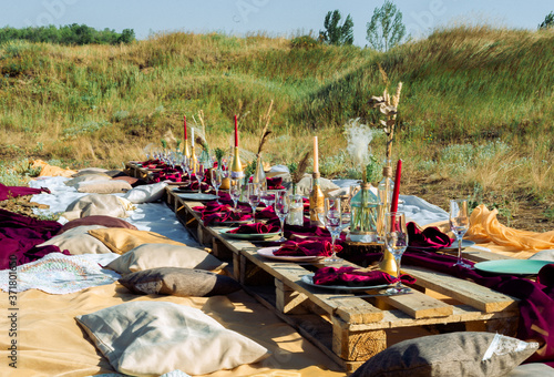 Wallpaper Mural burgundy picnic table for many guests Torontodigital.ca