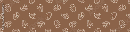 Seamless background dinosaur fossil track gender neutral baby border pattern. Simple whimsical minimal earthy 2 tone color. Kids nursery decor edging fashion ribbon trim.