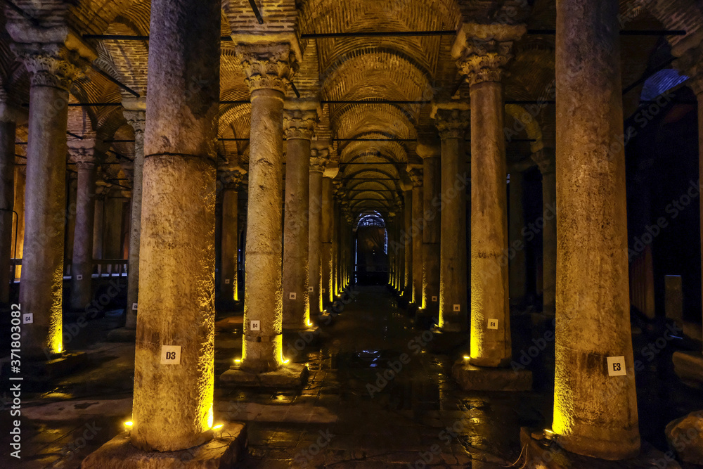 Istanbul, Turkey - March, 2019: Ancient underground reservoir Basilica Cistern in Istanbul
