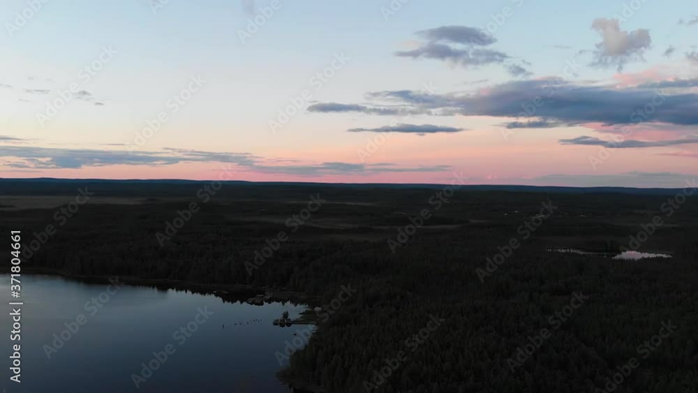 Sunset white nights, Lake Gimolskoe (Republic of Karelia, Russia) aerial view Sunset white nights, Lake Gimolskoe (Republic of Karelia, Russia) aerial view