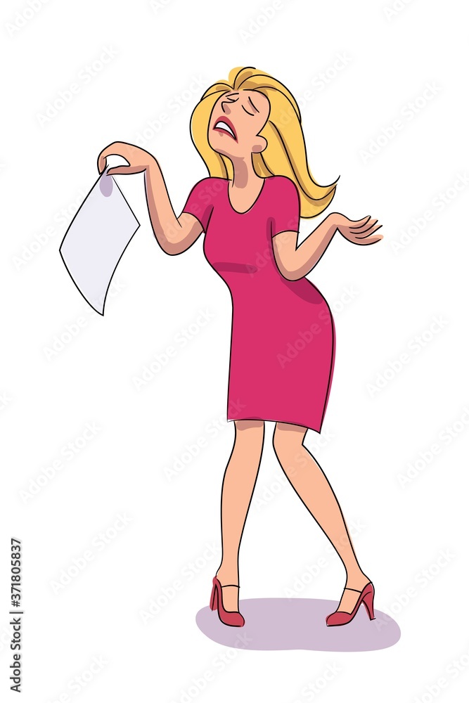 Sad office worker holding bad report, secretary has lot of paperwork Sad office worker holding bad report, secretary has lot of paperwork