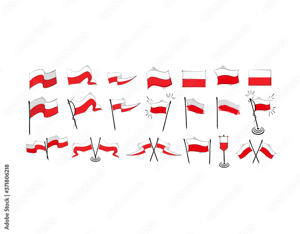 Obraz premium Set Poland Flag on white background in vector illustration