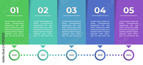 Timeline infographics template. Presentation business infographic with 5 sections. Vector design for brochure, diagram, workflow, web design, annual report.