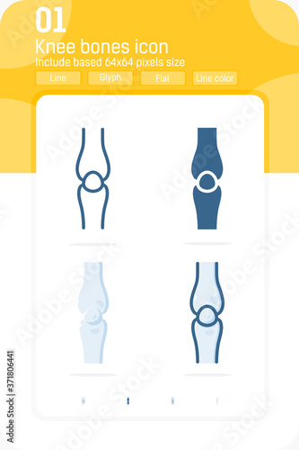 Knee bones vector icon illustration logo template isolated on white background. Bone, joint, knee, femur, leg, patella, spine icon with multiple style for web design, logo, ui, ux and mobile apps