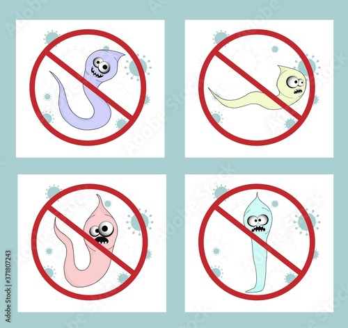 helminths, roundworms. intestinal parasites. warning sign parasitism , vector illustration. The concept of parasites in humans and humans.