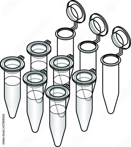 DNA testing / pathology PCR tubes. Clear solution.