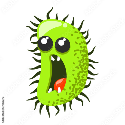 Funny and cute virus, bacteria, germ cartoon character. Microbe and pathogen microorganism isolated on white background.