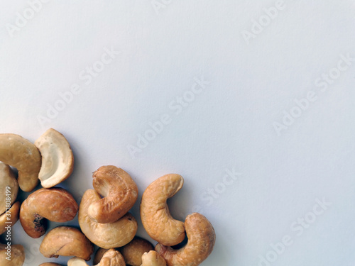 cashew on white table closeup background