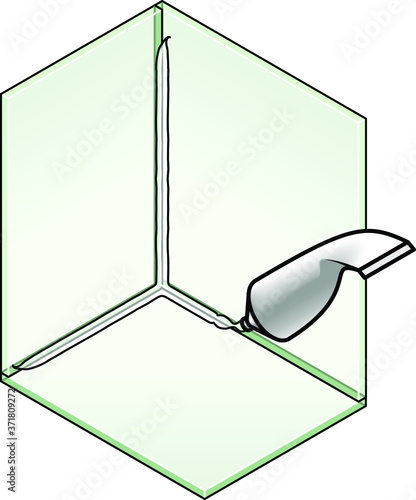 Using silicone sealant to glue three sheets of glass together.