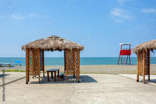 Bungalows on the coast of Anaklia, a resort on the Black Sea photo