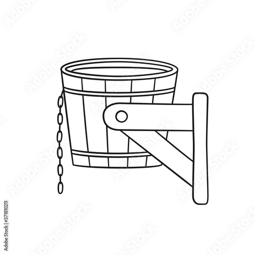 Dousing with cold water. Bucket for hardening procedures. Hand drawn vector illustration on white background