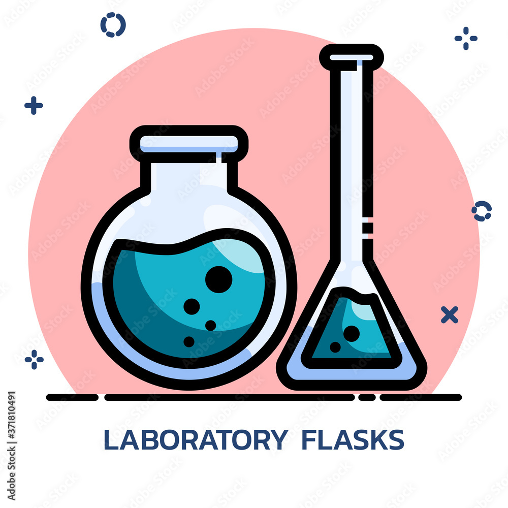 Science chemical flasks filled outline style. Science chemical flasks filled outline style.