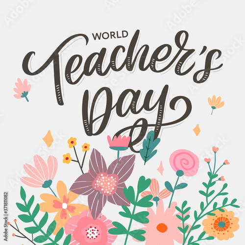 Happy Teacher's day inscription. Greeting card with calligraphy. Hand drawn lettering. Typography for invitation, banner, poster or clothing design. Vector quote.
