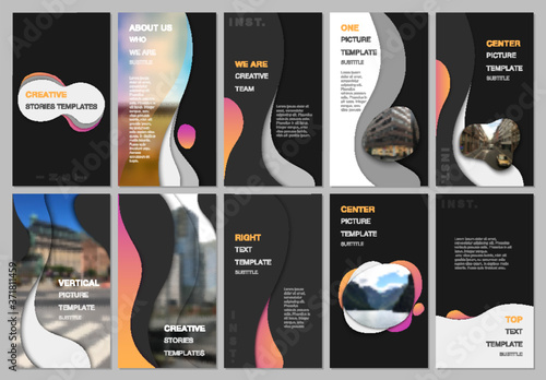 Creative social networks stories design, vertical banner or flyer templates with fluid colorful trendy gradients geometric shapes. Covers design templates for flyer, leaflet, brochure, presentation.