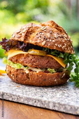 Fresh tasty meat free vegetarian burger made from high quality organic ingredients