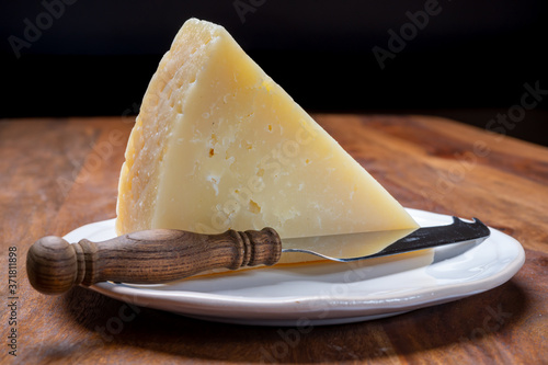 Italian cheese collection, matured pecorino romano hard cheese made from sheep melk
