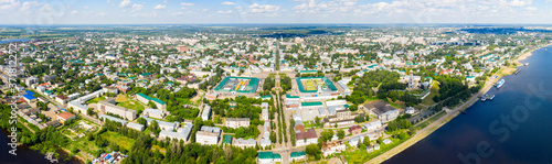 Panorama of the city and the Central Square and the shopping arcade, architectural heritage in the historical part of Kostroma. Kostroma region, Russia