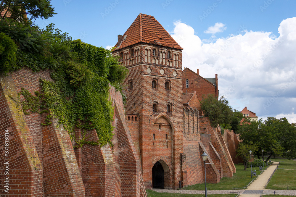 View of the old town of Tangermunde. The city is surrounded by a very old and strong city wall.