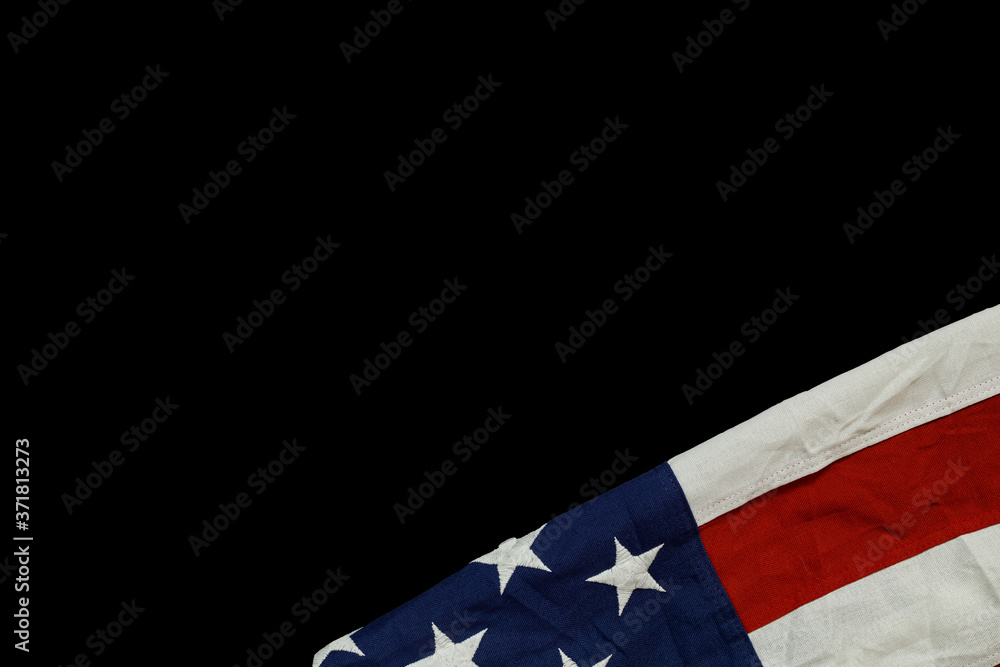 Close up of waving national usa american flag on black background. Close up of waving national usa american flag on black background.