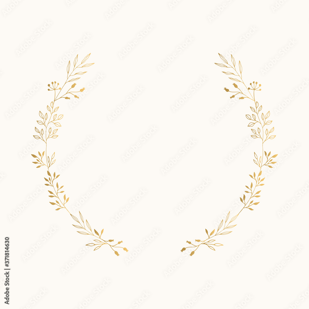Elegant golden laurel. Wedding card design. Vector isolated illustration. Elegant golden laurel. Wedding card design. Vector isolated illustration.