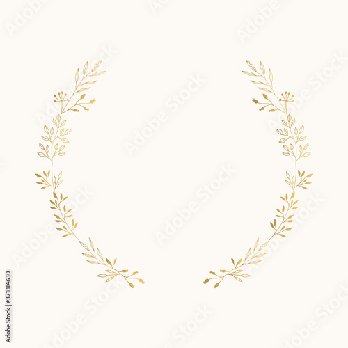 Elegant golden laurel. Wedding card design. Vector isolated illustration.