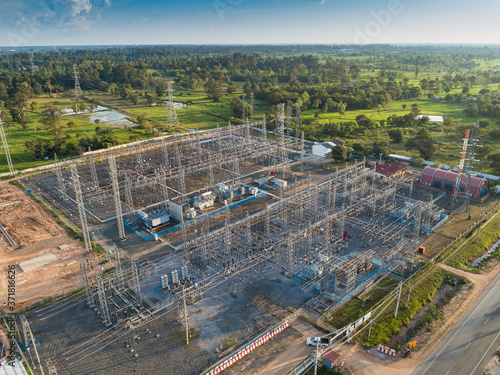 An electrical substation for heavy current with resistors.
Transformer substation from above view.