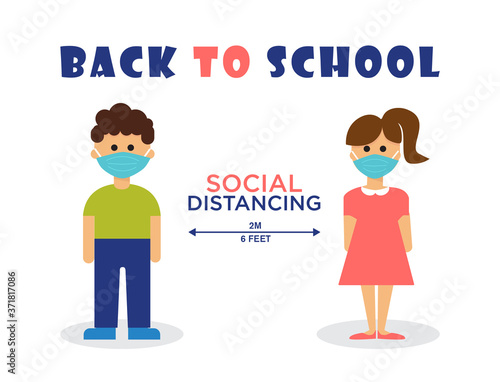 back to school, social distancing, vector illustration