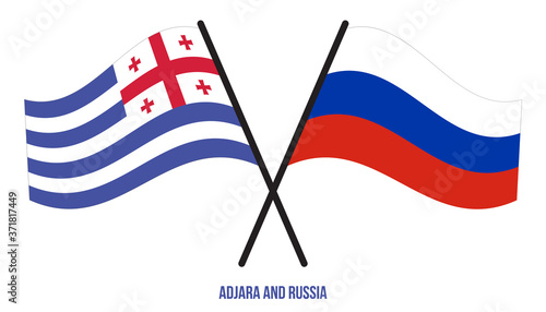 Adjara and Russia Flags Crossed And Waving Flat Style. Official Proportion. Correct Colors.