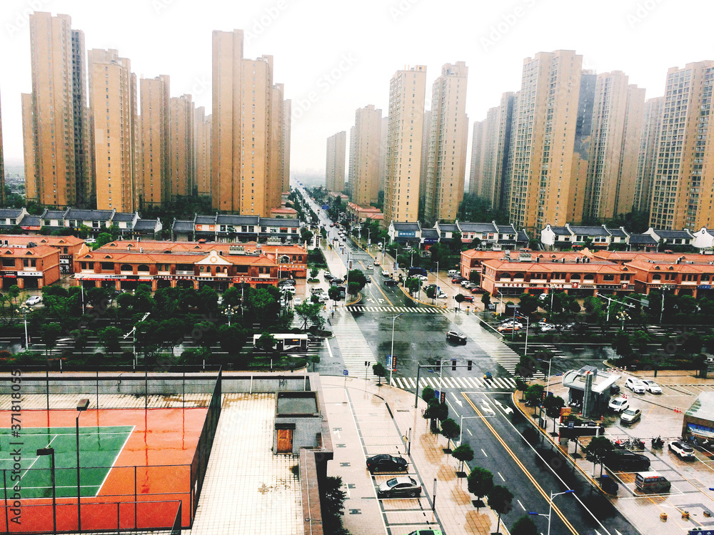 Fototapeta premium Empty China city leisure and high-rise buildings of the public