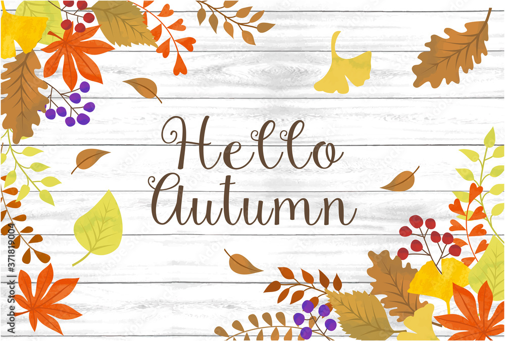 秋の紅葉イメージの白い木目背景素材 Stock Vector Adobe Stock