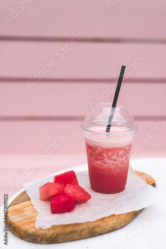 Fresh watermelon smoothie. A vegetarian treat for the whole family