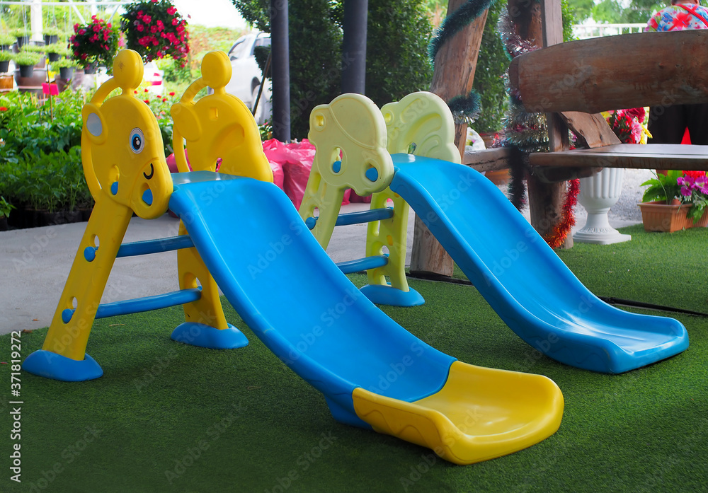 Colorful Toddler Slide Large Kids on green grass , Sliders And Climbers