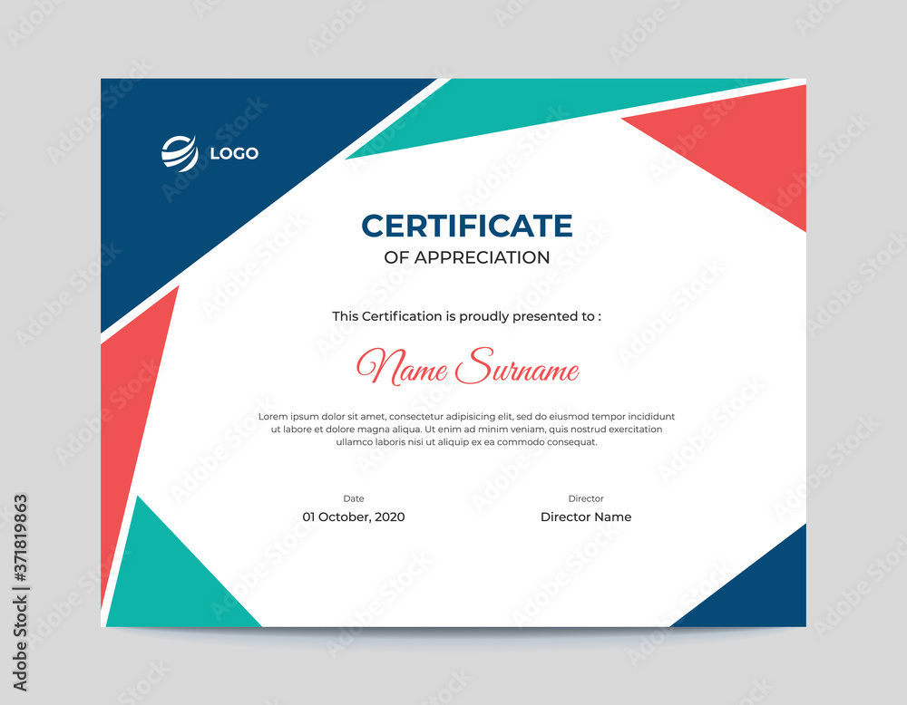 Colored red and blue geometric shapes certificate design template Colored red and blue geometric shapes certificate design template