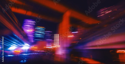 Miami Metro Mover Automated Train POV at night through the windshield © Tierney
