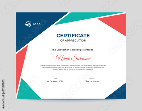 Colored red and blue geometric shapes certificate design template