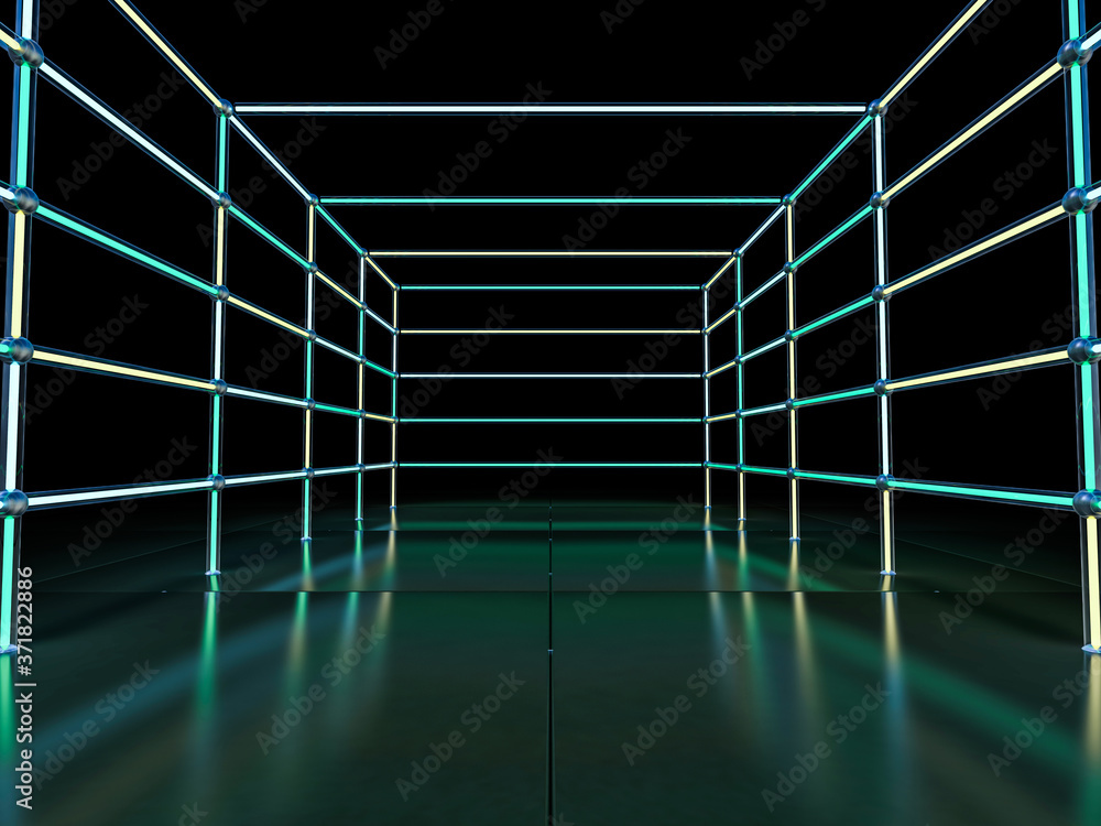 Neon abstract background of lines. 3D illustration