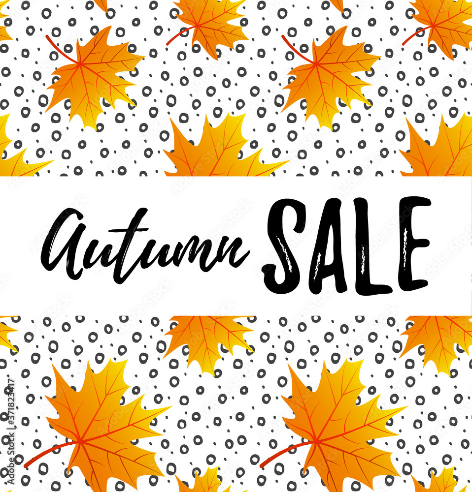Obraz premium Vector illustration, Autumn design with leaves simple background. Autumn sale text.