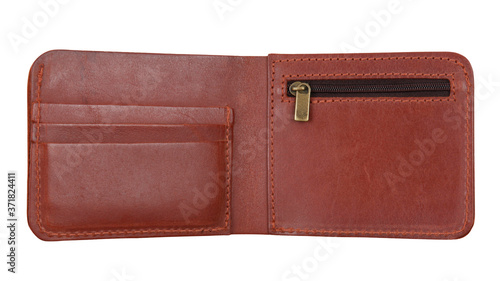 New light brown open wallet of cattle leather isolated