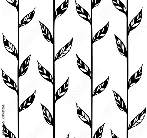 Fototapeta Naklejka Na Ścianę i Meble -  seamless pattern with black and white leaves on a white background