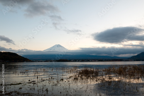Cloud around mount Fuji after sunset during winter season of Japan