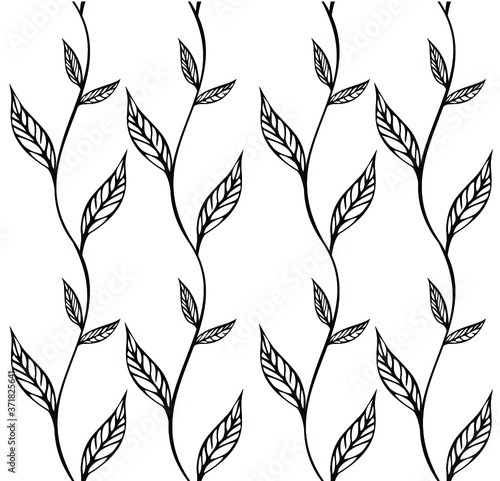 seamless pattern with black and white leaves on a white background