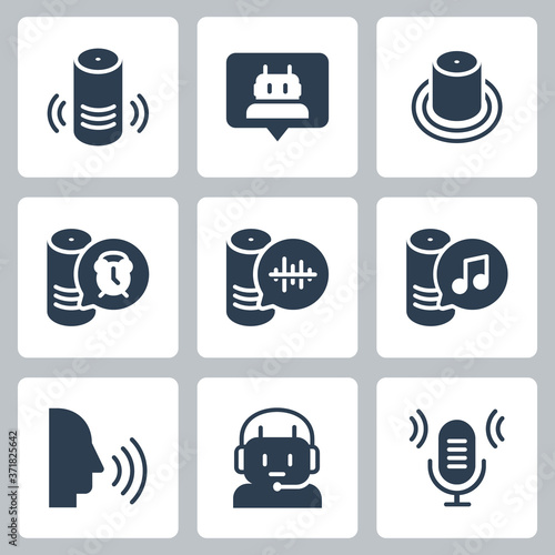 Smart Speaker and Virtual Assistant Related Vector Icon Set