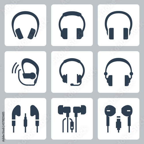 Headphones Vector Icon Set in Glyph Style