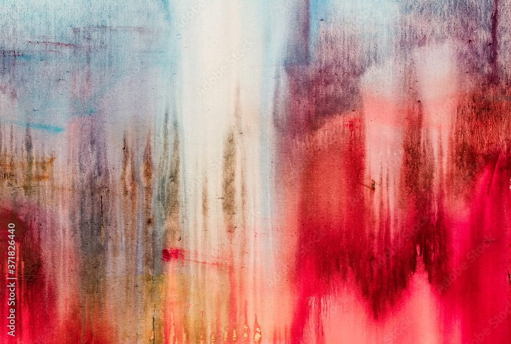 watercolor drips. Abstract painting. Oil on canvas. Colorful Background texture. Blue and red color. close-up Fragment