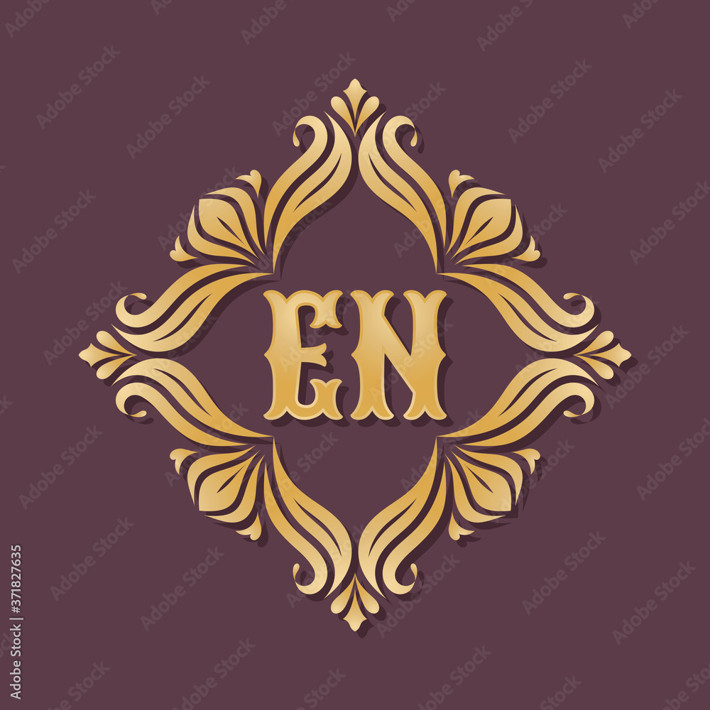 Monogram EN letters - concept logo template design. Crest heraldic luxury golden emblem. Initial E & N. Vector illustration. Monogram EN letters - concept logo template design. Crest heraldic luxury golden emblem. Initial E & N. Vector illustration.
