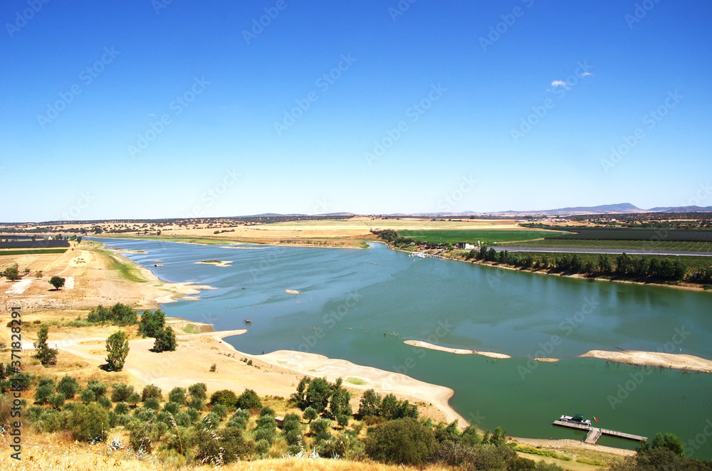 landscape of Guadiana river near juromenha village, Portugal