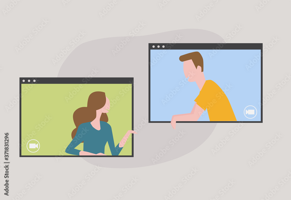 Video call conference, working from home, social distancing, vector illustration